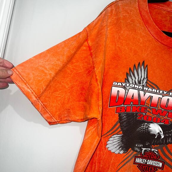 Vintage ‘04 Daytona Bike Week Harley Davidson Orange Short Sleeve Tee Shirt LG - Picture 5 of 7